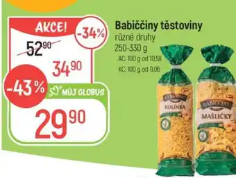 Globus Babiččiny těstoviny nabídka