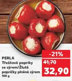 Kaufland PERLA Třešňové papriky se sýrem/žluté papričky plněné sýrem nabídka