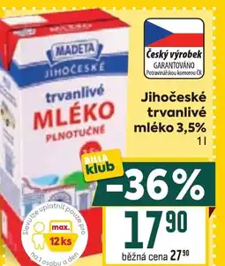 Billa Jihočeské trvanlivé mléko nabídka