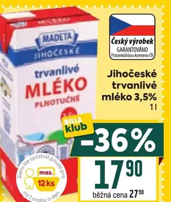 Billa Jihočeské trvanlivé mléko nabídka
