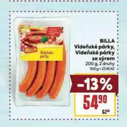 Billa Vídeňské párky se sýrem nabídka