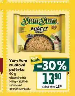 Billa Yum yum nudlová polévka nabídka