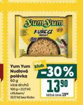 Billa Yum yum nudlová polévka nabídka