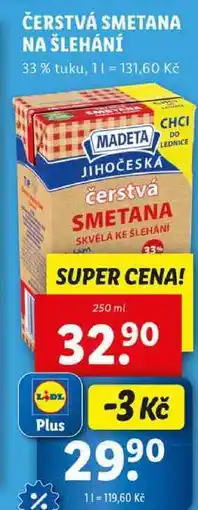 Lidl ČERSTVÁ SMETANA NA ŠLEHÁNÍ, 250 ml nabídka