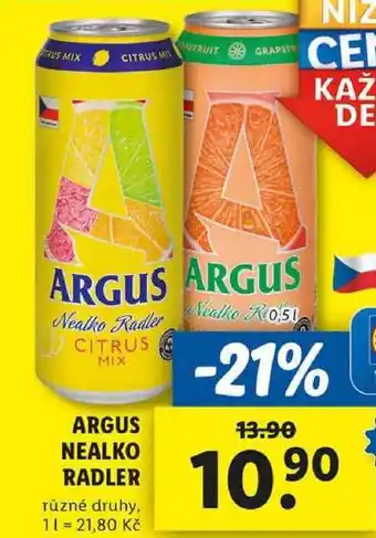 Lidl ARGUS NEALKO RADLER, 0,5 l nabídka
