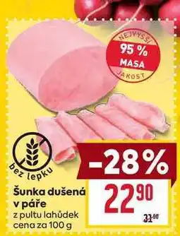 Billa Šunka dušená v páře z pultu lahůdek cena za 100g nabídka