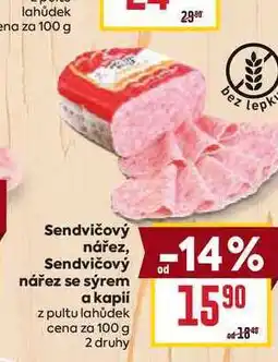 Billa Sendvičový nářez se sýrem a kapií z pultu lahůdek cena za 100g nabídka