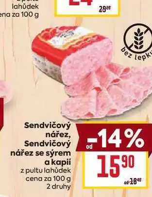 Billa Sendvičový nářez se sýrem a kapií z pultu lahůdek cena za 100g nabídka