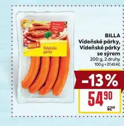 Billa BILLA Vídeňské párky, Vídeňské párky se sýrem 200 g nabídka