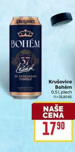 Billa Krušovice Bohém 0,51, plech nabídka