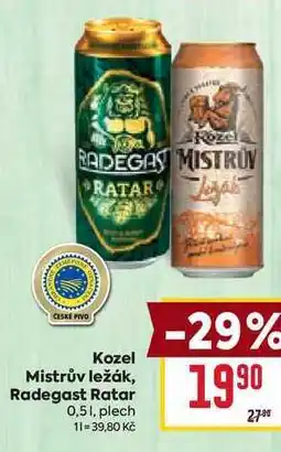 Billa Kozel Mistrův ležák, Radegast Ratar 0,51, plech nabídka