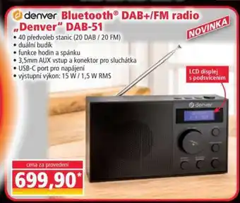 Norma Bluetooth DAB+/FM radio „Denver“ DAB-51 nabídka