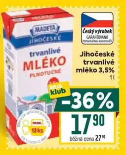 Billa Jihočeské Trvanlivé mléko 3,5% nabídka