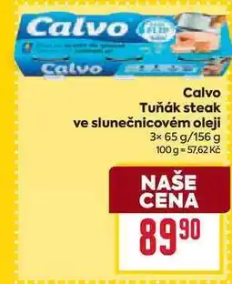 Billa Calvo Tuňák steak ve slunečnicovém oleji 3x 65 g/156 g nabídka