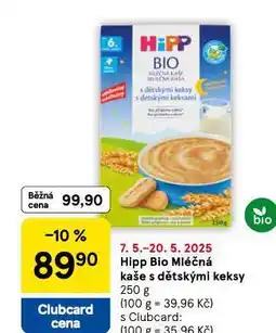 Tesco Hipp bio mléčná kaše s dětskými keksy nabídka