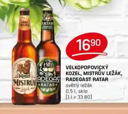 Flop Velkopopovický Kozel, Mistrův Ležák, Radegast Ratar nabídka