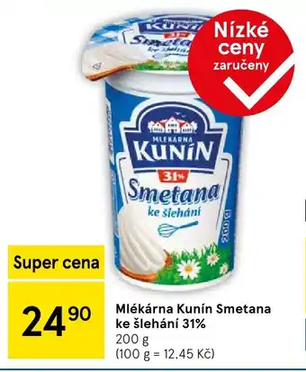 Tesco Mlékárna Kunín Smetana ke šlehání 31% nabídka