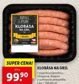 Lidl KLOBÁSA NA GRIL, 500 g nabídka