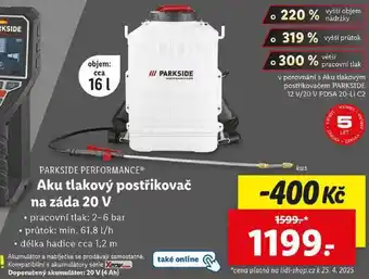 Lidl Aku tlakový postřikovač na záda 20 V nabídka