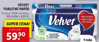Lidl VELVET TOALETNÍ PAPÍR, 8x 150 útržků nabídka