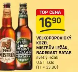 Flop Velkopopovický kozel mistrův ležák, radegast ratar nabídka