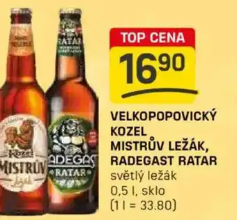 Flop Velkopopovický kozel mistrův ležák, radegast ratar nabídka