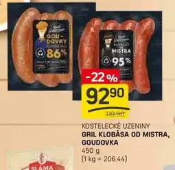 Flop Kostelecké uzeniny gril klobása od mistra, goudovka nabídka