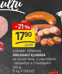 Flop GRILOVACÍ KLOBÁSA se sýrem Niva, s papričkami Jalapeños a Cheddarem 100g nabídka