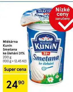 Tesco Mlékárna Kunín Smetana ke šlehání 31%, 200 g nabídka