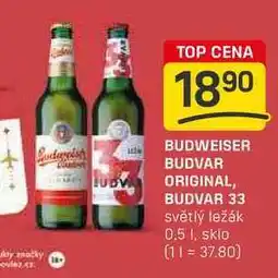 Flop BUDWEISER BUDVAR ORIGINAL, BUDVAR 33 světlý ležák 0,5l nabídka