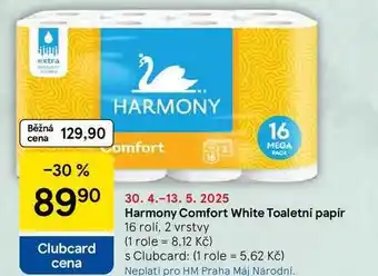 Tesco Harmony Comfort White Toaletní papír, 16 rolí, 2 vrstvy nabídka
