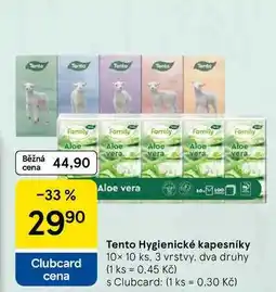 Tesco Tento Hygienické kapesníky, 10x 10 ks. 3 vrstvy. dva druhy nabídka