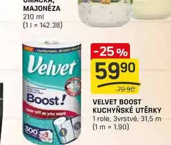 Flop VELVET BOOST KUCHYŇSKÉ UTĚRKY 1 role, 3vrstvé, 31,5 m nabídka