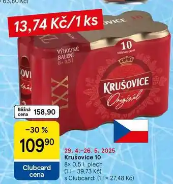 Tesco Krušovice 10, 8× 0.5 l, plech nabídka