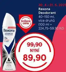 Tesco Rexona Deodorant, 40-150 ml nabídka