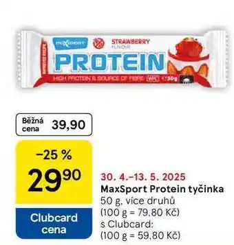 Tesco MaxSport Proteinová tyčinka, 50 g nabídka