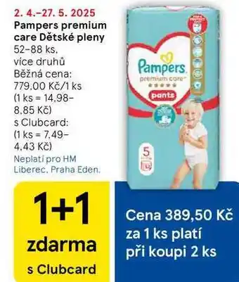 Tesco Pampers premium care Dětské pleny, 52-88 ks nabídka