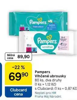 Tesco Pampers Vlhčené ubrousky, 80 ks, dva druhy nabídka