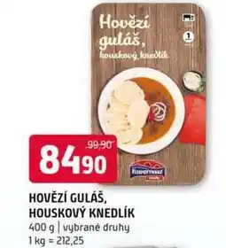 Terno Hovězí guláš, houskový knedlik 400 g vybrané druhy nabídka