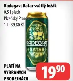 Partner Maloobchodní síť Radegast Ratar světlý ležák nabídka