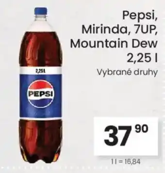 Kubík potraviny PEPSI , Mirinda, 7UP, Mountain Dew nabídka