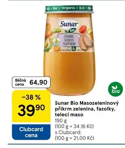 Tesco Sunar Bio Masozeleninový příkrm zelenina, fazolky, telecí maso nabídka
