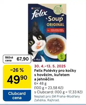 Tesco Felix Polévky pro kočky s hovězím, kuřetem a jehněčím nabídka