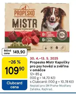 Tesco PROPESKO Mistr Kapsičky pro psy hovězí a zvěřina v omáčce nabídka