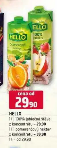Terno Hello 100% jablečná šťáva z koncentrátu pomerančový nektar z koncentrátu 1l nabídka