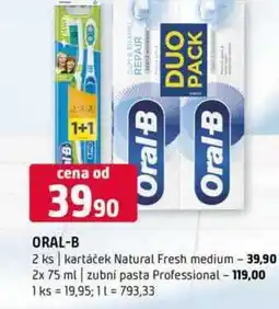 Terno Oral B Oral-B 2 ks kartáček Natural Fresh medium 2x 75 ml zubní pasta Professional nabídka