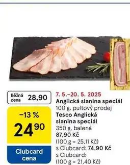 Tesco Anglická slanina speciál, 350 g, balená nabídka