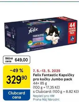 Tesco Felix Fantastic Kapsičky pro kočky Jumbo pack, 44× 85 g nabídka