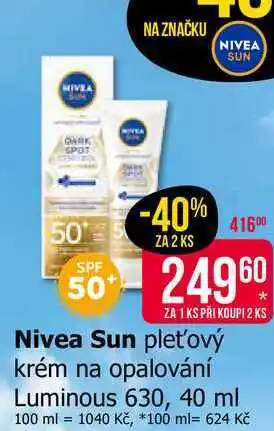 Teta Nivea Sun pleťový krém na opalování Luminous 630, 40 ml nabídka
