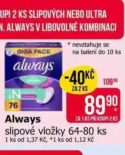 Teta Always slipové vložky 64-80 ks nabídka